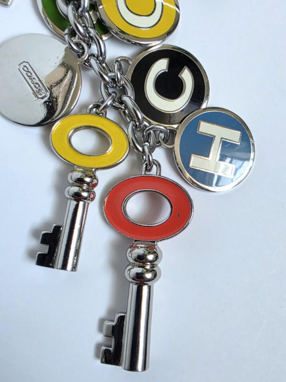 COACH Vintage Bright Colorful Silver Enamel Multi Letter Charm Keychain Key Ring - Picture 5 of 5